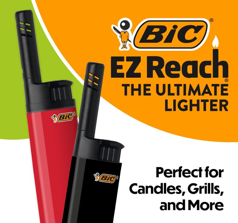 BIC EZ Reach Lighters, Long Metal Wand Candle Lighter, Home Décor Collection, 6-Pack (Designs May Vary)