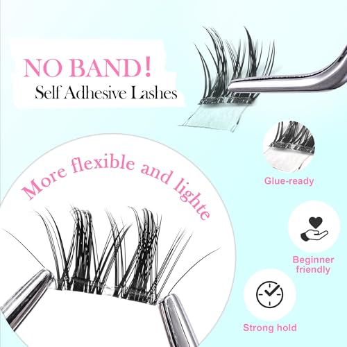 GAQQI Self Adhesive Eyelashes Clusters, No Glue Lash Clusters 10-16mm Dense & Volume Spiky Cluster Lashes, No Band Press On Lashes, More Comfortable & Stronger Hold (Twin）