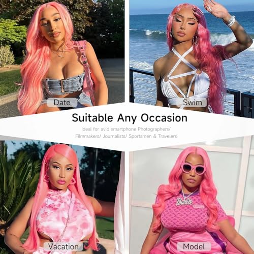 26 Inch Pink Lace Front Wig Human Hair Pre Plucked 13x4 Body Wave Pink Wig Human Hair 200% Density Colored Wigs Human Hair Long Pink Wig with Baby Hair HD Lace Front Wigs Human Hair for Women