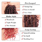 Leeven Passion Twist Crochet Hair 14 Inch Boho Style 8 Packs Ombre Burgundy Pre Twisted Goddess Twist Pre Looped Red Bomb Twists Curly Ends Synthetic Braids for Women Girl #TBUG