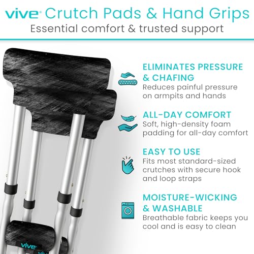 Vive Premium Crutch Pads & Hand Grips - Comfortable, Breathable, Machine Washable Padding - Moisture Wicking & Odor Reducing Pillow Accessory Covers for Adult & Youth Walking Crutches