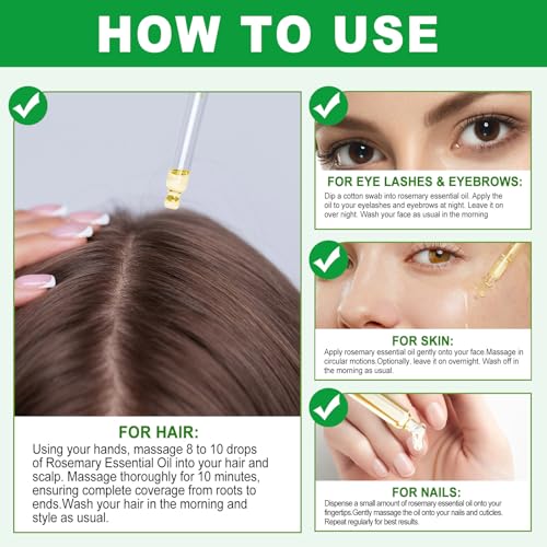 Rosemary Oil for Hair Growth 4.04 Fl Oz, Rosemary Essential Oil for Eyelashs, Eyebrows, Face, Skin Care, Body Massage, Aromatherapy, Hair Loss Treatment, Nourishes The Scalp, Improve Blood Circulation