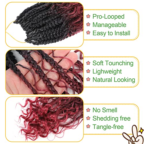 Fulcrum Goddess Box Braids Crochet Hair 10 Inch, 9 Packs Boho Box Braids Crochet Hair for Women, Pre-looped Bohemian 3X Crochet Braids with Curly Ends (10Inch, 1B/99J/530#)