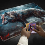 Playmats for Magic: The Gathering MTG Card Game Mat Plus 50 Pcs Card Sleeves, 24 x 14 inch TCG Mat with Stitched Edge for Commander Deck Duskmourn Board Game, Wild Wolf