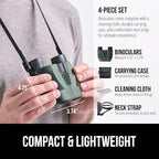 GORILLA GRIP 10x25 Compact Binoculars for Adults with Strap, Superior High Powered Clear 10X Magnification, Lightweight, Bird Watching, Hunting, Stargazing, Adjustable Eye Cups, Green