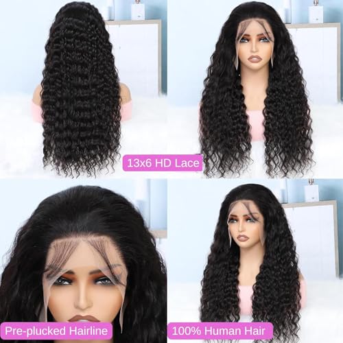 SODLIS 13x6 Deep Wave Lace Front Wigs Human Hair Pre PLucked 13x6 HD Lace Front Wigs Human Hair For Black Women Deep Curly Lace Front Wigs Human Hair Natural Color Glueless Wig（Natural Color，30 Inch）