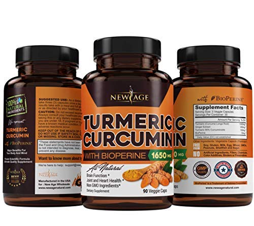 NEW AGE Turmeric Curcumin with Bioperine Capsules - Natural Joint & Healthy Support with 95% Standardized Curcuminoids for Potency & Absorption - Non-GMO, Gluten Free (90 Count (Pack of 1))
