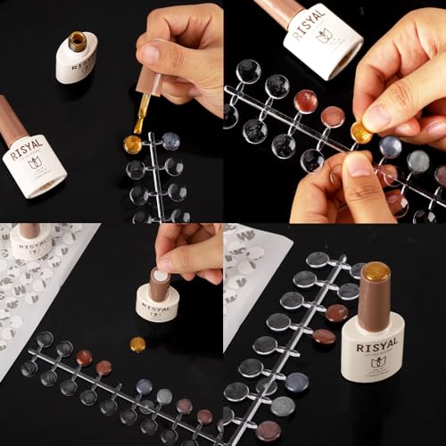 Tbestmax 720 Pcs Nail Polish Swatch Dots Round False Nail Display Tips Transparent Nail Art Color Display Chart with Adhesive Sticker for Nail Polish Training Practicing