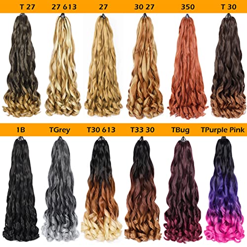 Ginger French Curl Braiding Hair Auburn Braiding Hair Pre Stretched Copper Red Braiding Hair for Boho Box Braids Bouncy Loose Wave Braiding Hair for Women (7 Packs, 350#)