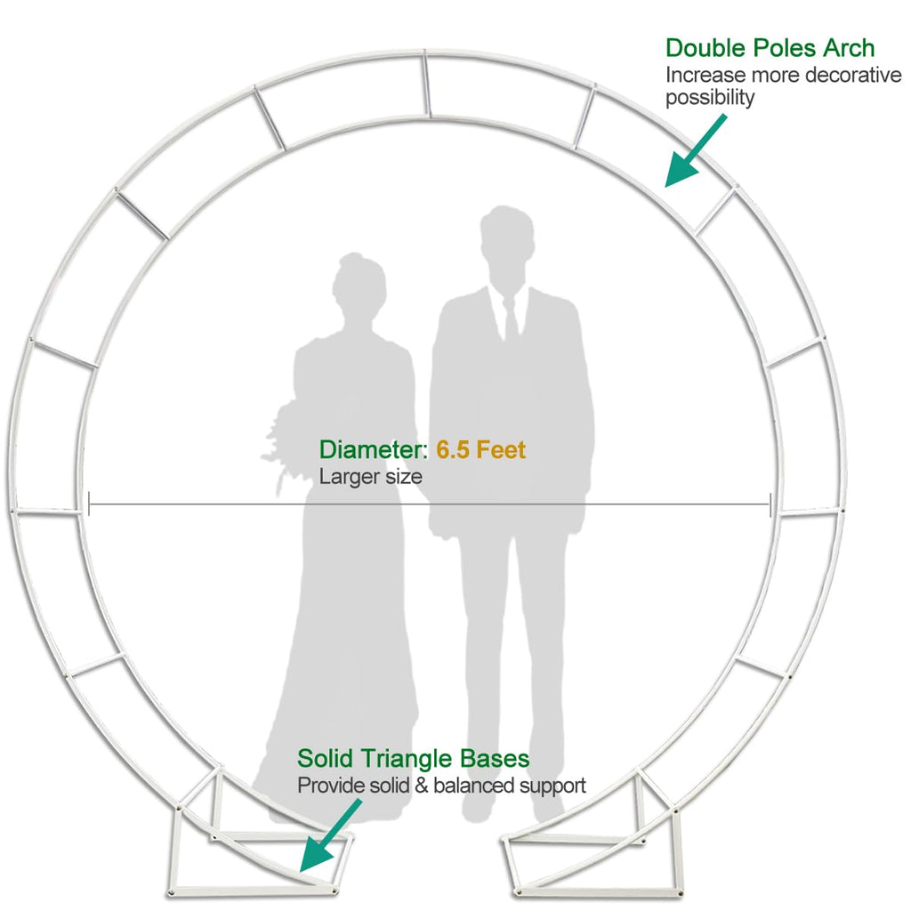 LeJoy Garden Round Wedding Arch 6.5ft Metal Backdrop Stand with Base