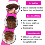 Human Braiding Hair 100g Deep Water Wave Bulk Human Hair for Braiding No Weft 10A Brazilian Virgin Curly Human Hair Extensions for Boho Braids (100g-26inch, T4/30-Deep)