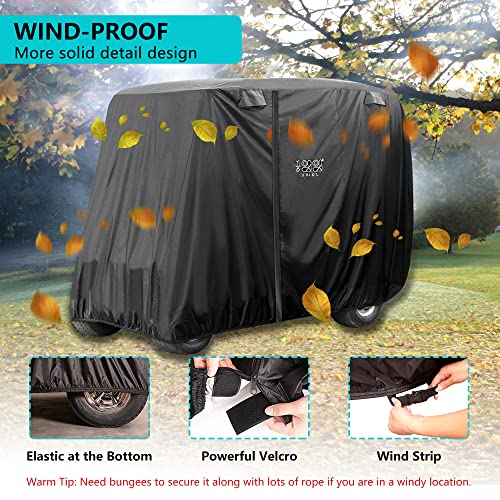 10L0L 4 Passenger Golf Cart Cover Fits EZGO, Club Car, Yamaha, 400D Waterproof Windproof Sunproof Outdoor All-Weather Polyester Full Cover with Three Zipper Doors - Black