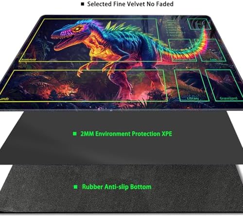 MTG Playmat with Zones Magic Card Playmat Game Mat,TCG & CCG Card Games Mat with Free Storage Bags Size 24 x 14 Inches (with Zones,Dinosaur2)