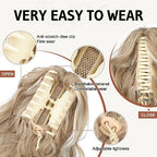 Flufymooz Ponytail Extension, 18 Inch Claw Clip Ponytail Extension, Wavy Curly Claw Clip in Ponytail Hair Extensions, Fake Ponytail Synthetic Hairpiece for Women (Honey Blonde with Blonde Highlights)