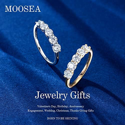 5 Stone Moissanite Rings for Women, 3.75MM D Color VVS1 Clarity Lab Created Moissanite Anniversary Rings 14K White Gold Filled S925 Sterling Silver 5 Stone Moissanite Wedding Bands for Women Jewelry