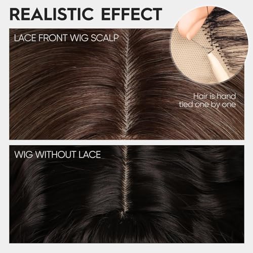 Short Ombre Blonde Wavy Wig for Women 14 Inch Shoulder Length Middle Part Curly Wavy Bob Wig Natural Looking Synthetic Heat Resistant Fiber Wig for Daily Party Use