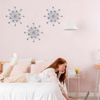 hogardeck Metal Flower Wall Decor, 3pcs 9" Silver Metal Jeweled Wall Art Bling Crystal Home Décor, Sun Burst Rhinestone Hanging Diamond Accents for for Indoor, Outdoor, Living Room, Bedroom
