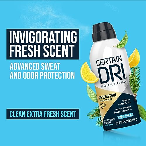 Certain Dri Prescription Strength Clinical Antiperspirant Dry Spray, Hyperhidrosis Treatment for Men & Women, Long-Lasting 72hr Protection, Whole Body Spray Deodorant, Fresh Scent, 4.2 oz, 3 Pack