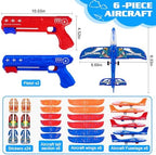 6 Pack Airplane Launcher Toys, 2 Flight Modes LED Foam Glider Catapult Plane, Outdoor Flying Toy for Kids, Birthday Gifts for Boy Girl 4 5 6 7 8 9 10 11 12 Year Old, B-Day Party Supplies