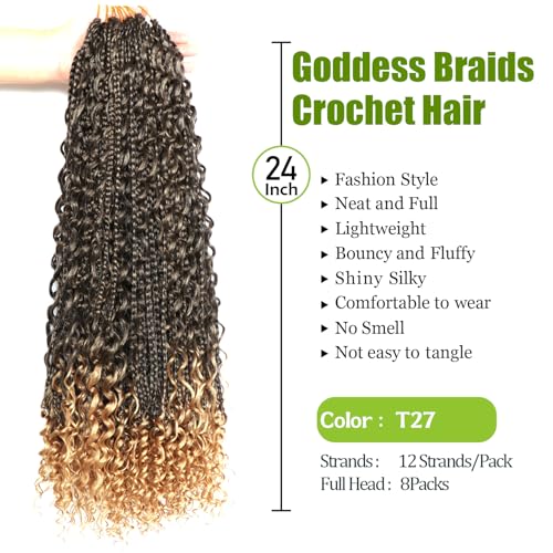 Goddess Bohemian Box Braids Crochet Hair-8 Packs 24 Inch Boho Crochet Braids for Black Women Synthetic Braiding Hair (T27, 24 Inch(Pack of 8))