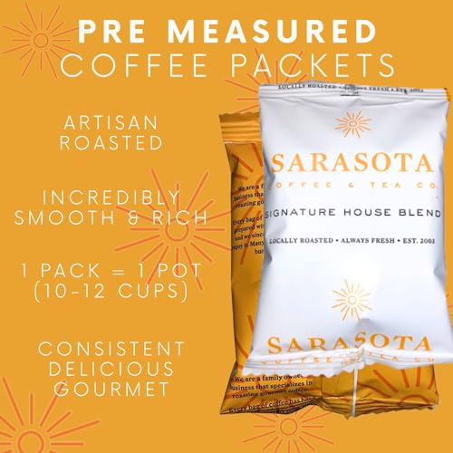 Sarasota Coffee Ground Packets | Gourmet Medium Roast Bulk Coffee Packs | Breakfast Blend | Low Acid Mold Free Singles Individual Pouches for 12 Cup Coffee Maker | 1.75 Ounce Bags, 100 Count