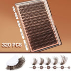 Brown Lash Clusters 320 Pcs Lash Extension Kit Fluffy DIY Eyelash Extensions Kit Natural Look Cluster Lashes D Curl 8-16 MM Mixed Lash Bond and Seal Lash Tweezers for Lash Clusters Kit DIY at Home