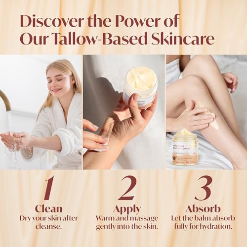 Beef Tallow moisturizer for Skin - Grass fed beef tallow honey Balm for face body dry skin (4 oz, Refreshing)