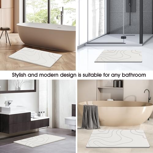 ZIKIBL Stone Bath Mat Diatomaceous Earth Shower Mat Non-Slip Super Absorbent Diatomite Stone Mats for Bathroom Floor/Ktichen Cuonter Quick-Drying Easy to Clean Light White