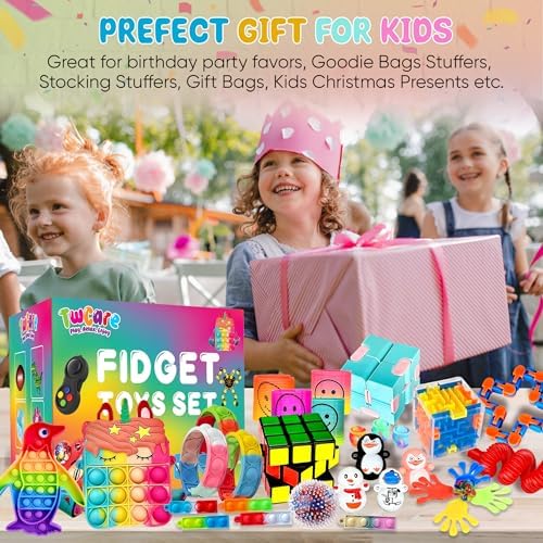120 Pcs Fidget Toys Pack, Pop Sensory Party Favors Set Gifts for Kids Adults Boy Girl Stocking Stuffers Autistic Bulk Goodie Bag Filler Treasure Box Classroom Prizes School