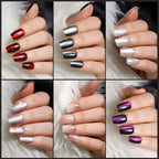 FANDAMEI Cat Eye Press On Nails, 6 Colors Press On Nails Short Square, Natural Fake Nails Fine Diamond Shine, Glossy Ombre, Cat Eye Press on Nails for Women with Salon Quality, Press on Nails Kit