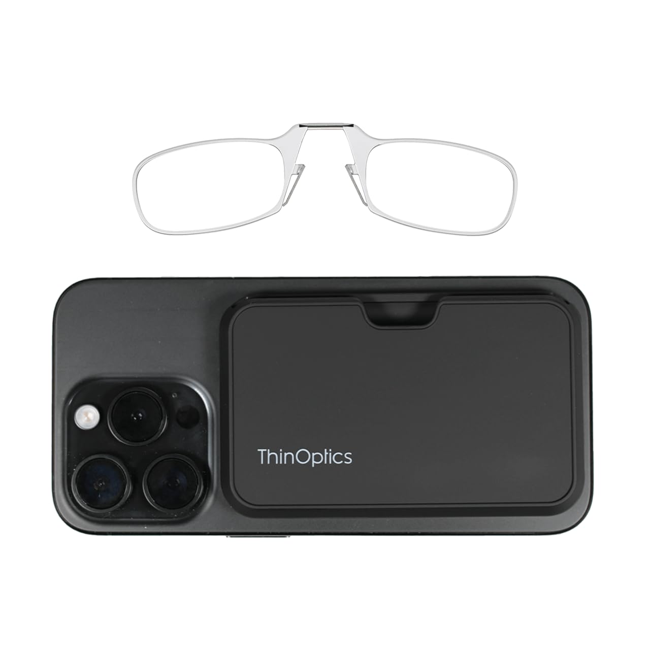 ThinOptics Readers with Magsafe Compatible Case - Armless On-Nose Reading Glasses - Slim Case Attaches to Phone - Clear 1.5x