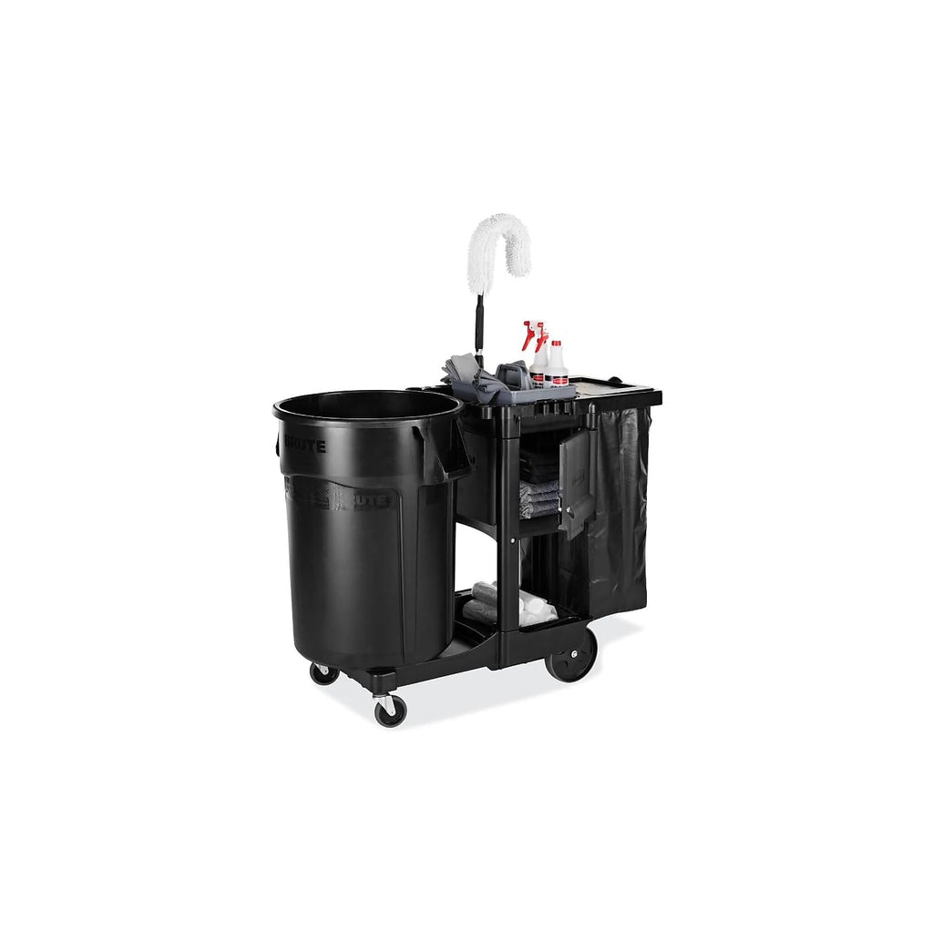 Rubbermaid Commercial Products Executive Series Janitorial and Housekeeping Cleaning Cart with Locking Cabinet, Wheeled with Zippered Black Vinyl Bag, Black, 38.4" H x 21.8" W x 46" L
