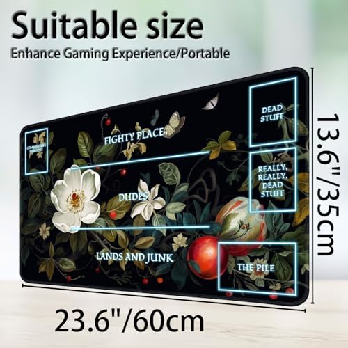 for MTG Game Playmat, for Magic TCG Rubber Play mat,Tabletop Card Playmats with Smooth Surface,Trading Card Inked Game Mat with White Zones,Battle Game,Wildflowers in Black