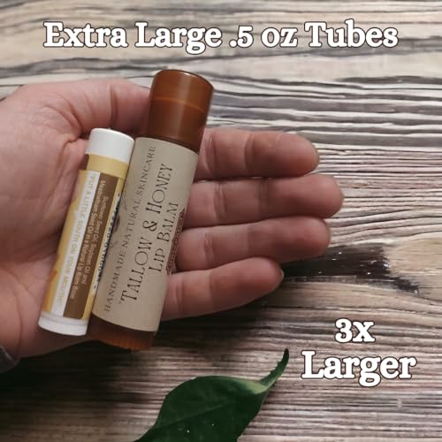 Lip Balm with Beef Tallow, Natural Essential Oils, Unscented, Organic (Vanilla)