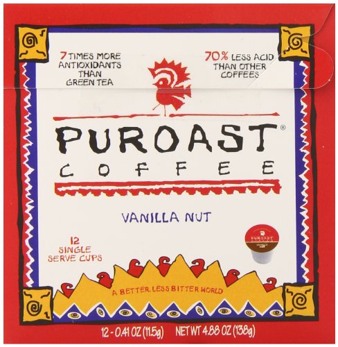 Puroast Low Acid Coffee| Vanilla Single Serve Pods | Medium Roast | High Antioxidants & High pH |No Bitter Aftertaste | Reduced Heartburn & GERD Friendly | 12 Count - Compatible with Keurig Brewer