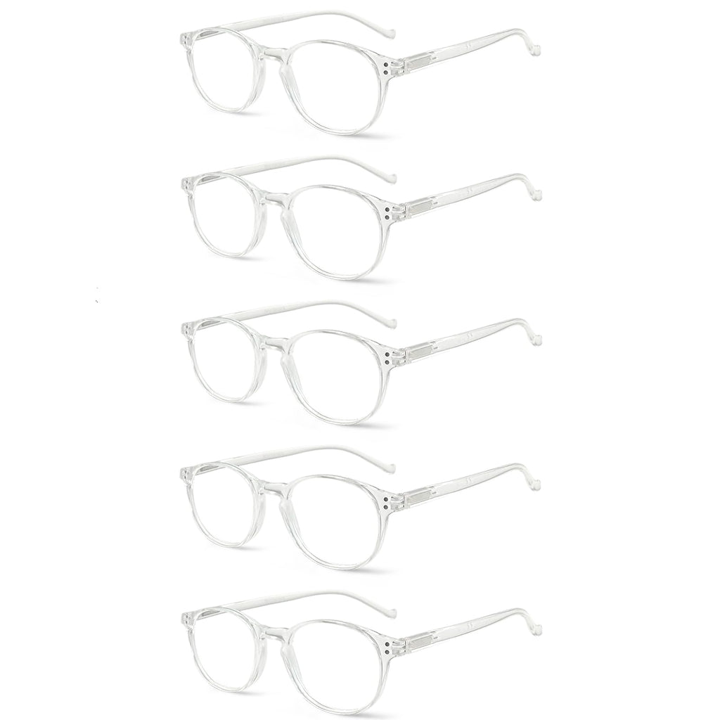NORPERWIS 5 Pairs Reading Glasses - Standard Fit Spring Hinge Readers Glasses for Men and Women (5 Pack Transparent, 1.50)