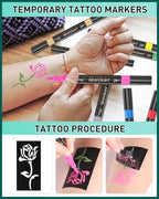 Temporary Tattoo Markers for Skin | Dual-End 16-Count Body Markers + 77 Large Tattoo Stencils | Temporary tattoos for Adults and Kids | Flexible Brush Tip, Bright colors, Skin-Safe*, Cosmetic-Grade