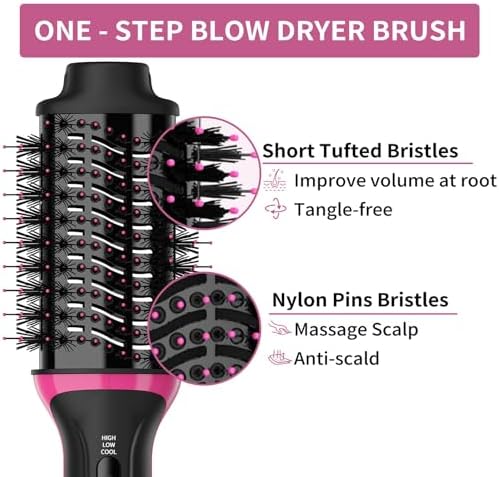 Dual Voltage Hair Dryer Brush for European Travel, 120V - 240V One Step Hair Dryer and Styler Volumizer, Professional Blow Dryer Brush with Negative Ion Anti-frizz for Drying, Straightening, Salon