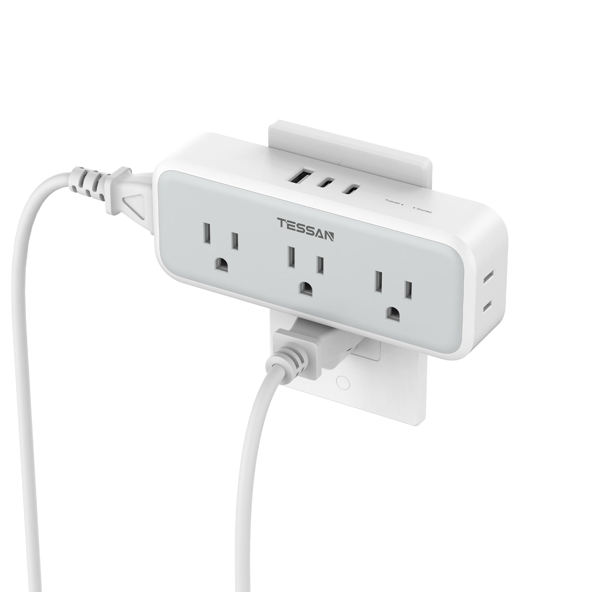 Multi Plug Outlet Extender, Wall Charger, TESSAN Multiple Plug Surge Protector, 5 Outlets and 3 USB (2 USB C), Electrical Power Expander with Surge Protector Spaced for Home Office Dorm Room