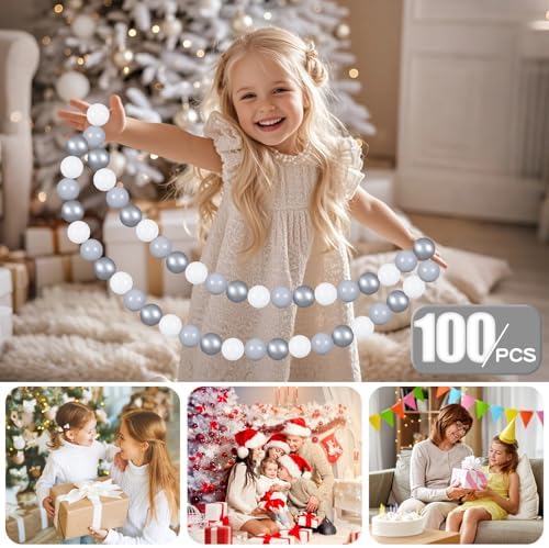 GOGOSO Ball Pit Balls for Toddler, Baby Plastic Playballs Kids Soft Pastel Pelotas Non-Toxic BPA-Free Gray+Pearl Gary+ White, 100 Balls