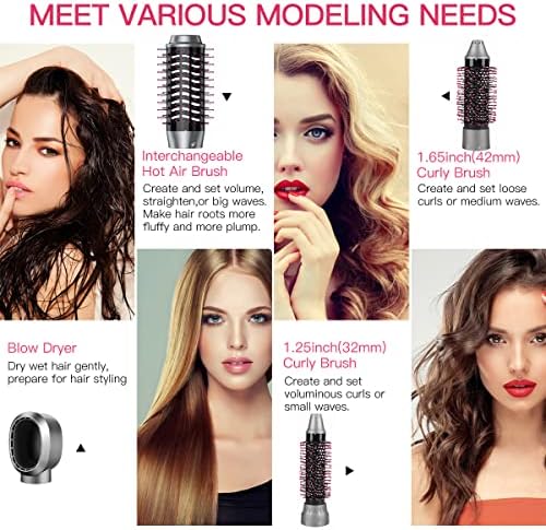 Brightup Blow Dryer Brush & Volumizer with Negative Ionic Technology, Detachable & Interchangeable Brush Head, Hair Dryer Brush for Curling, Smoothing & Styling, Heat Protective Glove Included