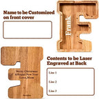 Summidate Customized Name Large Wooden Piggy Bank for Kids Boys Girls Alphabets Letter A-Z Coins Bills Money Change Bank Box Initial on Clear Cover (Laser Engraved) (Alphabet-F, Personalized-9")