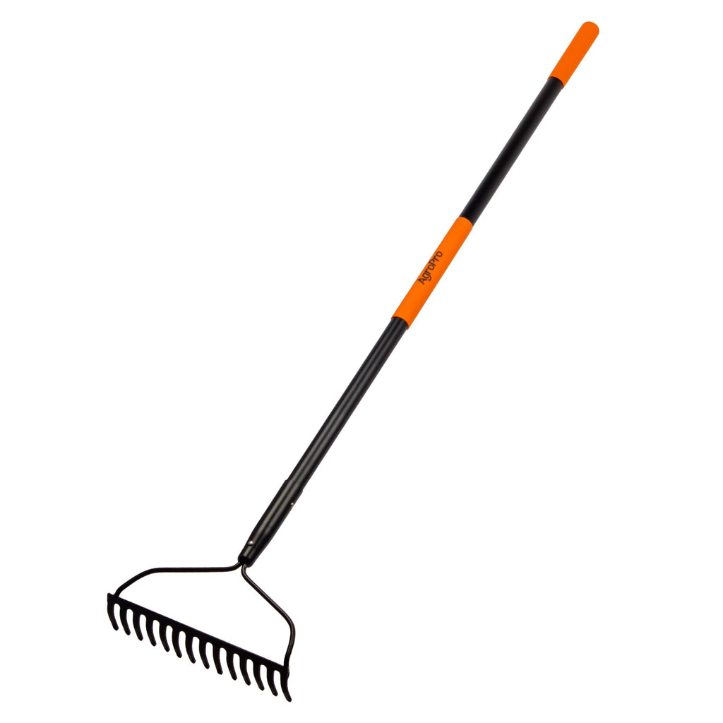 AgroPro Garden Rake for Lawn Heavy Duty, 14 Tines Metal Rake with Thick Fiberglass Handle, 58 Inches
