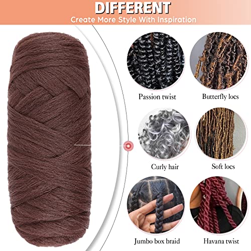 4 Pcs Brown Brazilian Wool Hair for Braids Acrylic Hand Knitting Yarn for Braiding Hair Faux Locs Crochet Hair Boho Box Crochet Braids Synthetic Braiding Hair Extensions(#30)