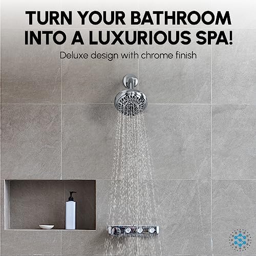 Luxury Spa Series Shower Head, 6 Spray Setting, 4.5 Inch Adjustable High Pressure Shower Head Fixture for Hard Water, 360-Degree Tilt Massage Shower System - Polished Chrome Shower Head