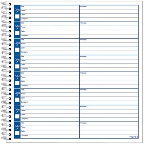 Adams Voice Mail Log, 8 1/4 x 8 1/2 Inch, Spiral Bound, 120 Forms per Book, White (S8796)
