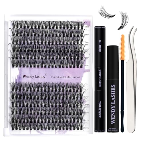 WENDY Lash Extension Kit Lash Clusters Kit D Curl Cluster Lashes 40D+3D Effect Individual Lashes with Lash Bond and Seal Lash Applicator Lash Glue Remover Brush Eyelash Clusters(40/3DP-D Kit,16-20mm)