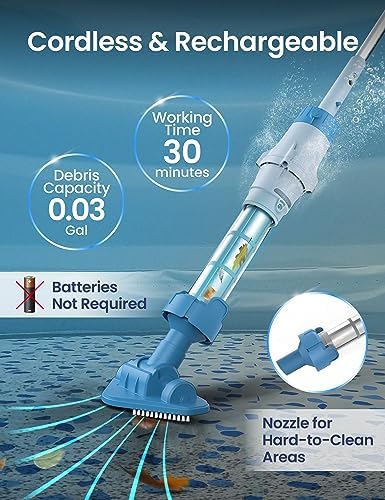 Kokido 5-in-1 Rechargeable Spa Vacuum Essential Kit - Multi-Angle Head, Section Pole, 3 Hand Tools: Skimmer, Scrubber, and Brush. Cold/Hot Water Safe, Ideal for Inflatable Spa Hot Tub Xtrovac100