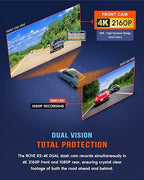 ROVE R2-4K DUAL Dash Cam Front and Rear, STARVIS 2 Sensor, FREE 128GB Card Included, 5G WiFi - up to 20MB/s Fastest Download Speed with App, 4K 2160P/FHD Dash Camera for Cars, 3" IPS, 24H Parking Mode