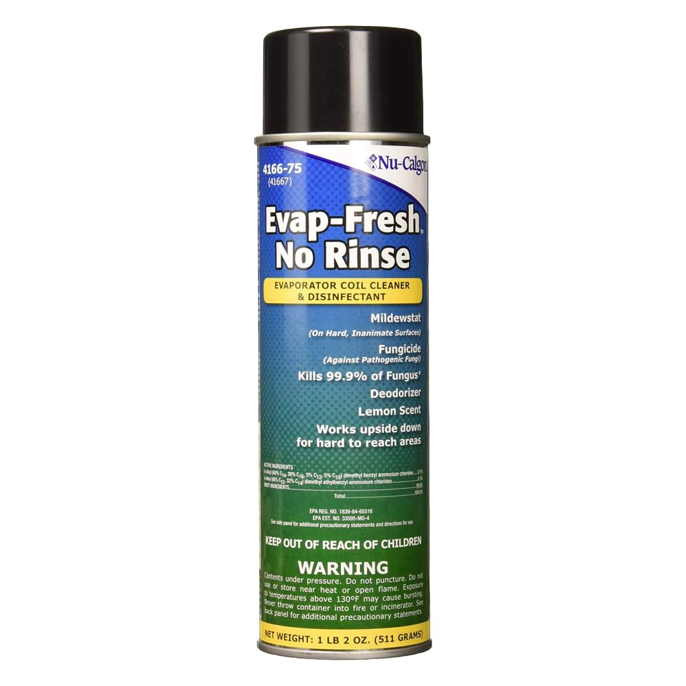 4166-75 Evap-Fresh No-Rinse Evaporator Coil Cleaner & Deodorizer — 18 oz Aerosol, Lemon Scent, Foaming Formula, Works Upside Down